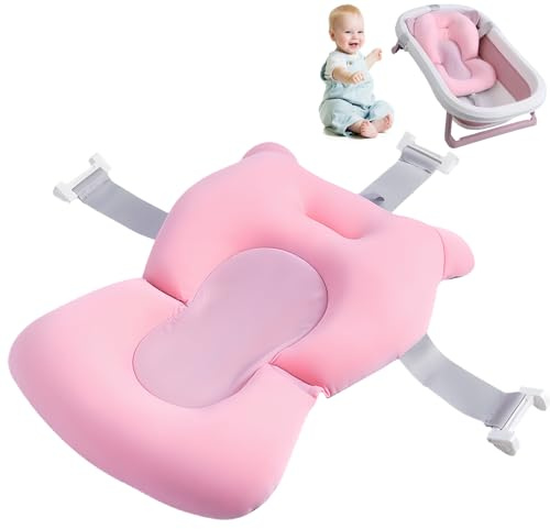 Babywannenmatte: Badewannensitz für Baby und Kleinkind Mit Sicherheitsgurt - Baby-Badekissen für Neugeborene und Säuglinge - 0-18 Monate Babywanne (Rosa)