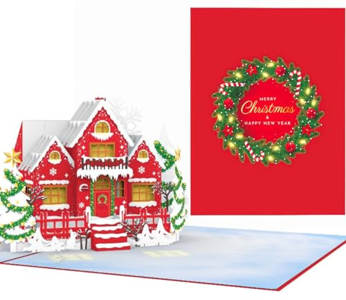 PopLife 3D-Pop-Up-Karte mit Aufschrift Home for Christmas, 3D-Weihnachtsgrußkarte, gemütliche Hauskarte für Freunde und Familie, für Mutter, Oma, Vater, Lehrer, Tochter