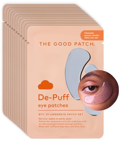 The Good Patch De-Puff Cooling Hydrogel Under Eye Patches for Puffy Eyes and Under Eye Bags, Made with Caffeine, Aloe Vera, Gotu Kola, Clinically Proven (12 Total Patch Sets)