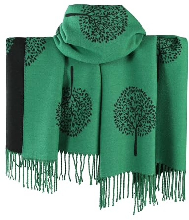 World of Shawls WINTER WARMER Reversible Thick Long Mulberry Tree Print Fashion Scarf Blanket Wrap (Green/Black)