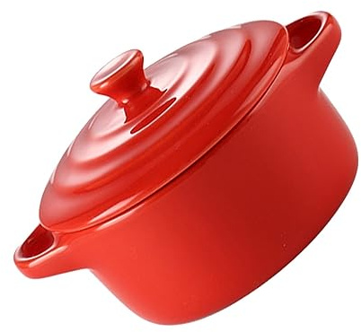 IMIKEYA Keramik-schüssel Mit Doppelgriff Mikrowellengeeignet Hitzebeständig Mit Abnehmbarem Deckel Kompakt Für Küche Und Schmoren Feuerfeste Stew Bowl in Rot Langlebig Und Schadstofffrei