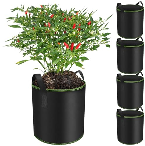Enbagold Sac de Plantation 5 pièces 30L, Sac Plantation Pomme de Terre, Sacs à Plantes de Tomate avec Poignées, Sacs de Culture en Tissu Non tissé Pots pour Plantes, Fleurs, Fraises
