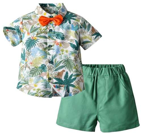 Winmany Conjunto Hawaiano Bebé Niño Conjunto Camisa y Pantalón Corto AlgodóN para Niños Ropa Playa Verano Con Flores Tropicales (1-2T, Verde, 2)