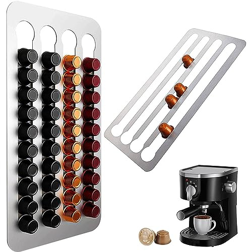 Support De Dosettes De Café, Porte-capsules En Acier Inoxydable, Support Adhésif Pour Dosettes De Café, Support Mural Pour Dosettes De Café Pour la Maison, Peut Contenir 40 Capsules, Argent