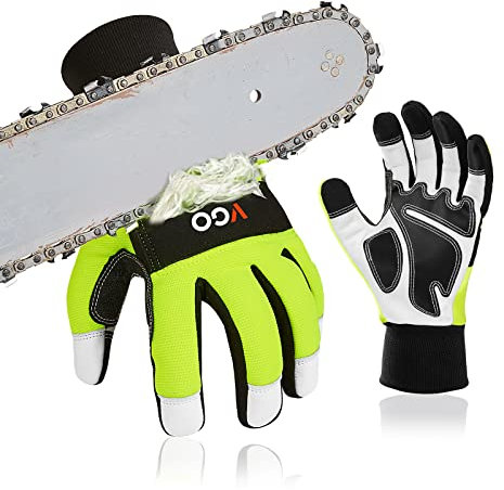 Vgo... Gants de Tronçonneuse Ecran Tacile avec 12 Couches de Protection, Gants de Travail Sécurité Mécanicien en Cuir de Chèvre(GA9810CS,Vert,XXL)