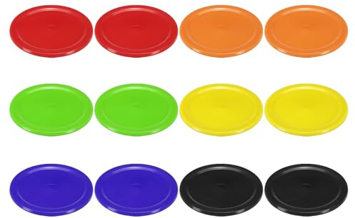 PATIKIL Air Hockey Pucks 2.5 Inch, 12Pcs Air Hockey Heavy Replacement Pucks for Tables Equipment Accessories 2Pcs Per Color