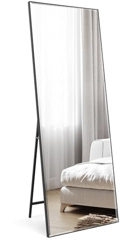 EXYGLO Helkroppsspegel 165 x 60 cm – stående spegel eller väggspegel, svart plastram, HD, stor spegel för sovrum, vardagsrum, hall, omklädningsspegel