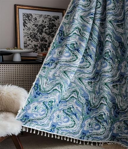 Freyamy Vorhänge 2er Set Bunt Jacquard Vintage Vorhang mit Quasten Durchscheinend Chic Gardinen Polyester Fransen Schiebevorhänge Blickdich Fensterdekoration Verdunkelungsgardine (B150xH200)
