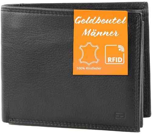 Garzini - Portefeuille Homme Cuir - Porte Monnaie Classique- 15 Cartes et Poche à Billets et Pièces - Porte Carte RFID Protection - Cadeau Homme avec Boîte Cadeau - Noir