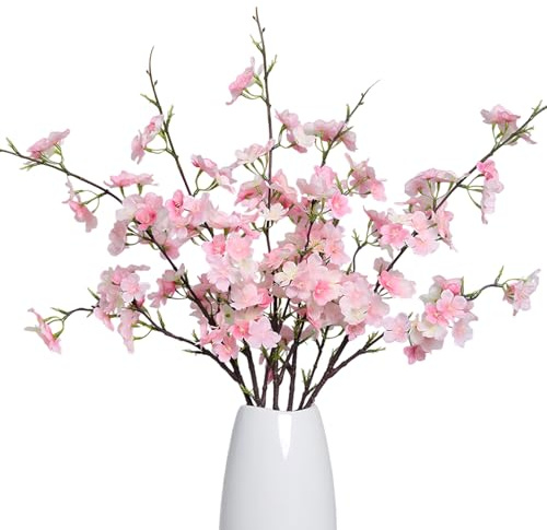 4 Stück Kunstblumen, Künstliche Kirschblütenzweige, 100 cm Seidenblumen Rosa, Lange Stiele, Kunstblumenstrauß für Hochzeit, Party, Tisch, Vase, Blumenarrangements und Frühlingsdekoration (Dunkelrosa)