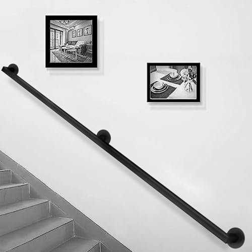 MARXAN Corrimano Moderno in Ferro battuto, 1 2 3 4 5 6 Metri Corrimano Nero per Scale Interne ed Esterne, Barra di Supporto montata a Parete con staffe Corrimano per Scale(60cm)