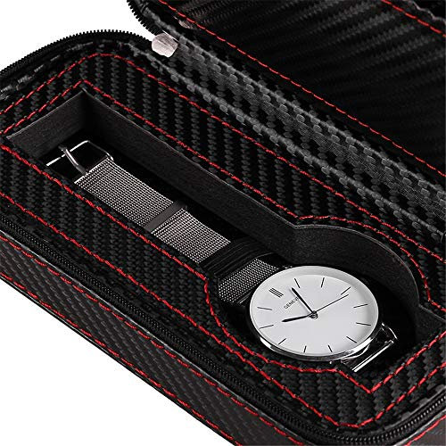 LVUNZJCA Uhrenbox 2 Digit-Uhr-Kasten-Armband-Kasten Uhr-Zipper-Beutel-Leder Verpackung Pu Schwarze Carbon-Faser für Damen und Herren