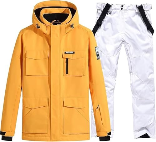 RIUIYELE Men's Ski Suits Windproof Snowboard Ski Jacket and Pants Set Insulated Snowsuit Winter Warm Snowboarding Snow Jackets Yellow+White S