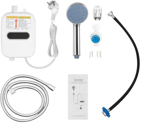 3500W Klein Elektro Durchlauferhitzer mit digitalen Temperaturanzeige und Temperaturregler, Elektrische Warmwasserbereiter mit Duschkopf, für Küchen, Bädern und Duschen, 30-55℃