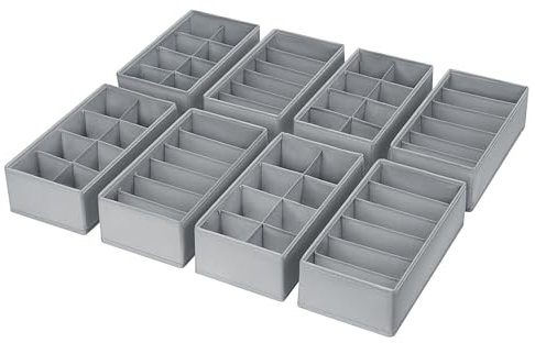 DIMJ 8 pezzi Organizer Cassetti Armadio - Divisori Per Cassetti Intimo Non Tessuto, Organizzatore Armadio Scatola Pieghevole Salvaspazio per Calzini, Mutande, Cravatte, Oggetti Vari (Grigio Scuro)