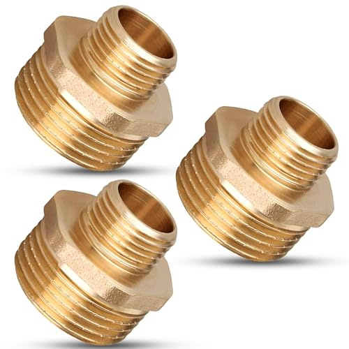 PipeSan Nipplo riduttore in ottone 1 a 1/2 DN25-DN15 | Raccordo maschio maschio BSP esagonale | Set 3 pezzi – Raccordi idraulici acqua gas aria impianti termici