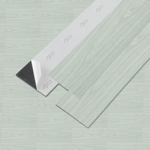 PVC Bodenbelag Vinylboden selbstklebend, 5,02 m²/36 Stück Wasserdicht & rutschfest Vinyl klebefliesen boden, 91.44 x 15.24 cm Bodenfliesen Selbstklebend für Küche, Schlafzimmer (Grünlich Grau)