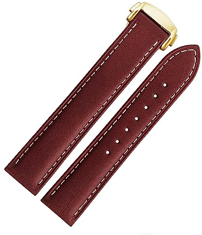 hoosouk Italienisches Lederarmband für Omega Seamaster 300 150 Speedmaster 007 AT150, braunes Uhrenarmband, Faltschließe, 19 mm, 20 mm, 22 mm(B Dark brown-gold,20mm)