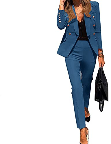 Tailleur da Donna Eleganti Offerte Completi 2 Pezzi Giacca Manica Lunga Risvolto e Pantalone Casual Tute Lavoro Autunno Inverno Curvy Abiti Donna da Cerimonia per Matrimoni e Feste