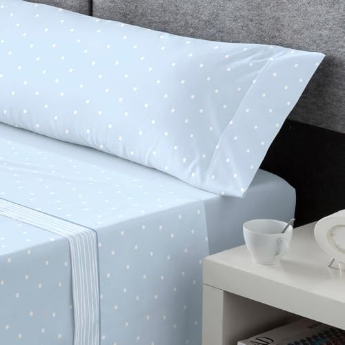 DECASATEXTIL – Juego de sábanas coralina Extra Suave- 4 Piezas– Sabanas de Invierno - Doble perchado – Sabana Bajera, encimera y Funda Almohada - Cama 180cm - Berlin Azul