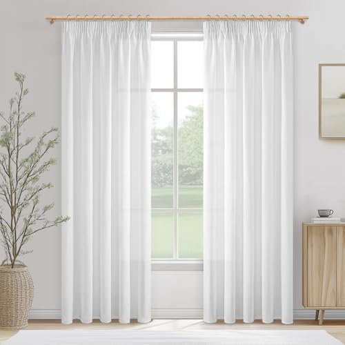 MRTREES Cortinas con Ganchos Salon Modernas 2 Piezas 140x240 CM, Cortina para Riel Cortinas de Casa y Visillos Blancas Translucidas Lino para Dormitorio Juvenil Habitacion Matrimonio Comedor