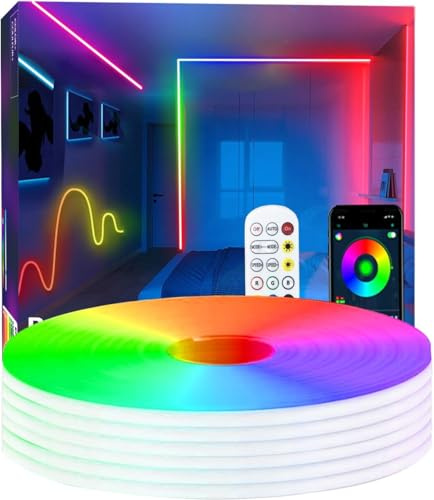 httpsmp 15M RGB+IC Neon Strip Lights, Led Streifen mit APP/Fernbedienung, Musik Sync, 24V IP65 Outdoor Wasserdichte Flexible Leiste