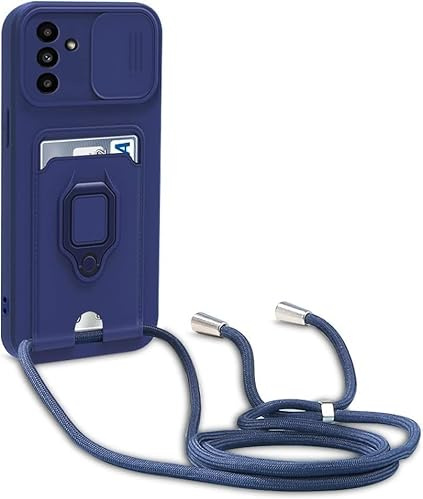 Esakycn Crossbody Case for Samsung Galaxy A16 4G / 5G 6.7 with Camera Cover, Phone Case Silicone with Adjustable Strap Lanyard, Card Holder with Roating Ring Stand Protective Cover. Blue