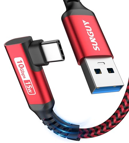 SUNGUY Cavo USB C ad angolo, 0,6 m, cavo per auto Android in nylon ad angolo, 10 Gbps, USB 3.1 Gen 2, cavo USB C compatibile con iPhone 16/15 Pro Max, Galaxy S24/S24+/S23/S22, P30 Lite, Redmi 10 rosso