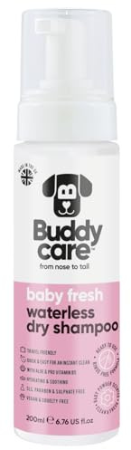 Buddycare Vattenlöst torrschampo för hundar (200 ml) | Babyfräscht hundschampo för känslig hud | naturligt, lättanvänt torrschampo för ren, fräsch päls