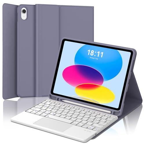 FOGARI Teclado para iPad A16 11 Generación 11 2025/10 Generación 10.9 2022 con Touchpad, Funda con Español Ñ Teclado para iPad 10ª/11ª Generacion 2022/2025 Bluetooth con Trackpad, Púrpura