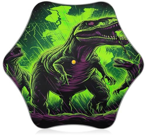 CHIFIGNO Regenschirm, Motiv: grüne Dinosaurier, für Jungen und Mädchen, winddicht, mit reflektierenden Streifen, UV-Schutz, Regenschirm, Stockschirme