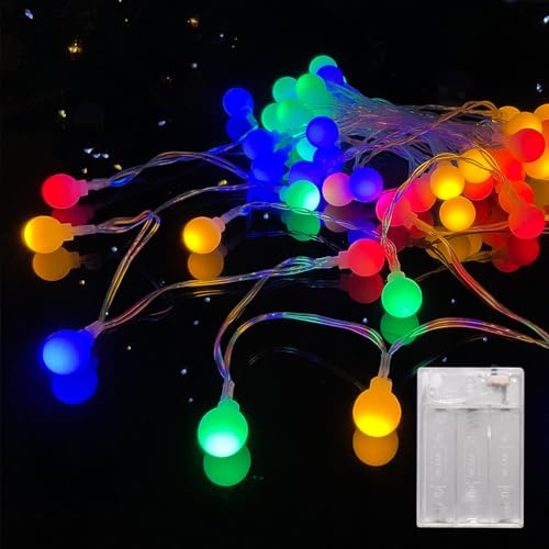 LEECOCO Cadena de luces esférica para interiores, 5 m, 50 LED, funciona con pilas AA, ideal para habitación infantil, Navidad, fiesta, jardín y balcón decoración (5 m, 50 ledes, multicolor)
