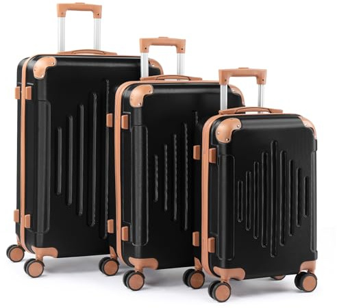 Bonnlo Kofferset 3 Teilig, Hartschale Koffer Set, Reisekoffer mit 4 Rollen, Koffer & Trolleys M-L-XL aus ABS, Koffer groß, Schwarz-Braun