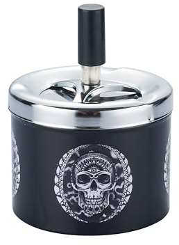 CHAMP Drehaschenbecher in schwarz mit Totenkopf Design (Champ Skull Drehaschenbecher Design 2)