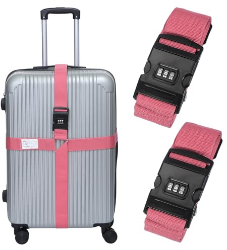 sourcing map Cross Luggage Straps with Combination Lock Name ID Card Adjustable Suitcase Belt Strap for Suitcase Briefcase Backpack Travel, Pink, Pack of 2
