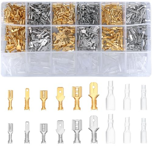 ANBEEISS 540 Stk Kabelschuhe Set, Männlich & Weiblich, 2,8-6,3 mm | Flachsteckhülsen und -verbinder mit Isolierhülse, Crimp- und Quetschverbinder Set
