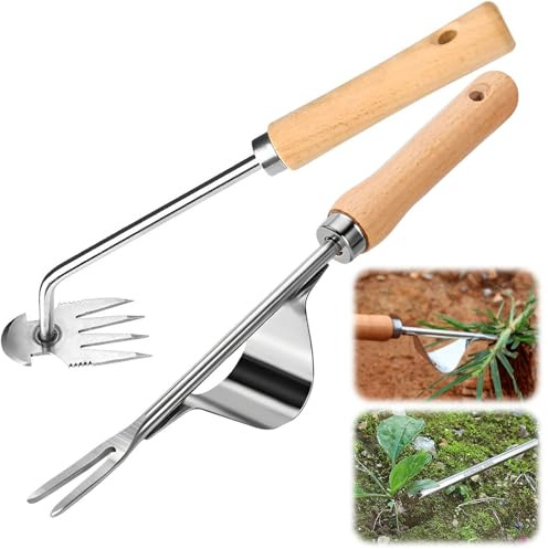 2 Pcs Unkrautstecher mit Stiel, 2025 Neu Unkraut Entferner Gerät, Gartengeräte Manuelles Unkrautjätgerät aus Edelstahl, Manueller Weeder Löwenzahnzieher Rasenmäher für den Garten Rasen Hof (2 Pcs-A)