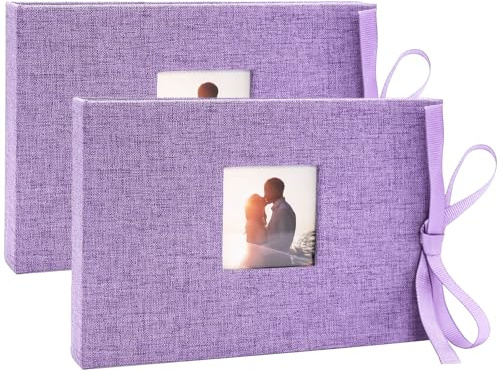 Vienrose Fotoalbum 10x15 Einsteckalbum Klein mit Personalisierbar Leinen Einband, 26 Taschen pro Album für 52 Fotos Ideal für Familie Hochzeiten Reisen und Baby Violett 2 Pack