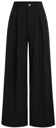 SOLY HUX Pantalones largos para mujer, elegantes pantalones de Palazzon, pantalones de oficina, informales, pantalones de traje con cremallera, pantalones de tela, pantalones rectos anchos, Negro