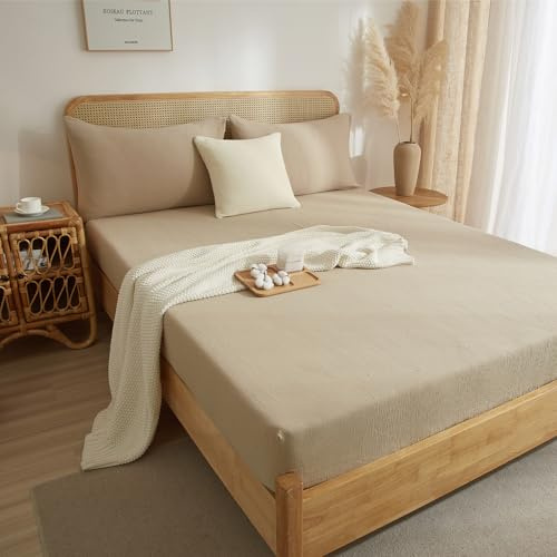 DXHOME Muslin Spannbettlaken 90x200 cm Braun Weich Spannbetttücher Baumwolle Muslin Spannbetttuch Boxspringbett Bettlaken Leintuch 90 x 200 Spannleintuch für bis 25cm Matraze