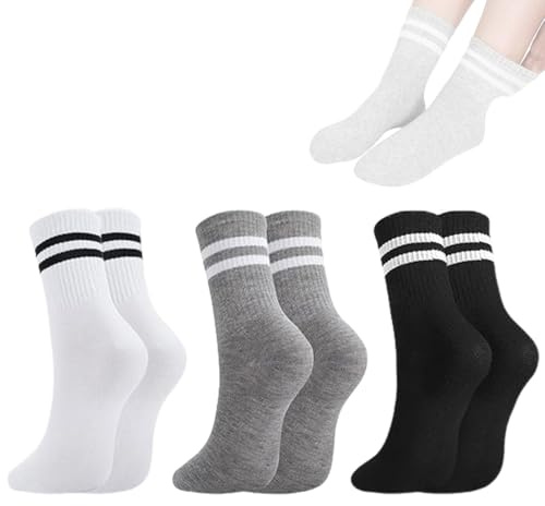 HABNI 3 Pares Calcetines Deportivos Para Mujer Calcetines De Tenis Calcetines Deportivos Con Rayas Calcetines De Algodón Para Mujer 36-40 Negro Blanco Gris