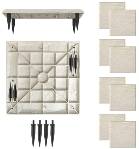 GOPLUS Lot de 8 Dalles de Jardin 39,5x39,5CM, Pavés Décoratifs avec Piquets de Sol, Pierres de Gué Extérieur en PP Résistant aux Intempéries pour Cour, Allée, Passage, Charge 300kg