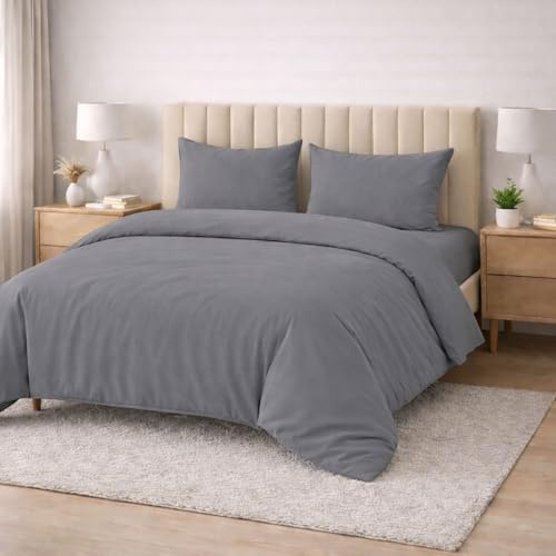 Meteorwi Home - Funda Nordica Cama 180 Microfibra Cepillada Suave – Juego de 4 Piezas con Funda de Edredon 230x250cm, Sabana Bajera 180x200cm, 2 Fundas de Almohada 45x70cm (Gris Oscuro, Cama 180cm)