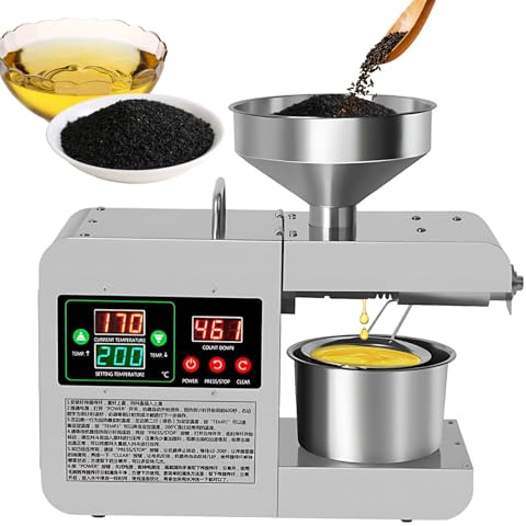 SHAHRYAR Electric Oil Press Machine,820w Commercial Automatic Oil Press,Cold Pressed/Hot Pressed,Feeding Amount 3-6kg/H（6.61-13.22 Lbs/H ）,For Peanut Soybean
