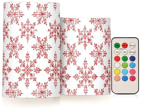siphylline Candele a LED senza fiamma tradizionali con fiocco di neve rosso in stile cinese con timer, candele finte non profumate, decorazione da campeggio, alimentate a batteria, set da 2 pezzi