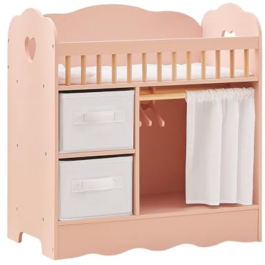 OOOK Baby Doll Crib, Wooden Baby Doll Bed and Changing Table with Storage