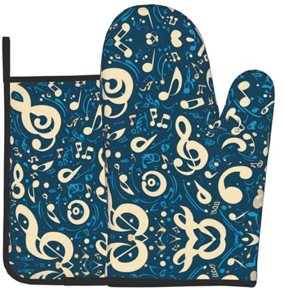 2 pezzi Presine E Guanti Da Barbecue Polka Dot Music Note Pattern Guanti Da Forno A Microonde Divertenti Guanti Da Barbecue Per Grigliare, Cucina, Cottura Al Forno