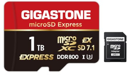 GIGASTONE Carte mémoire microSD Express 1 to - Vitesse jusqu'à R/W 800/650 Mo/s - Compatible avec Nintendo-Switch 2, Appareil Photo Professionnel, A1 V30 U3, avec Adaptateur SD