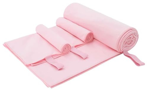 vidaXL Sporthandtuch Set 3 pcs Rosa Polyester und Polyamid, Großes, saugfähiges Handtuchset, leichtes Polyester, schnell trocknend, rechteckig, weich & maschinenwaschbar