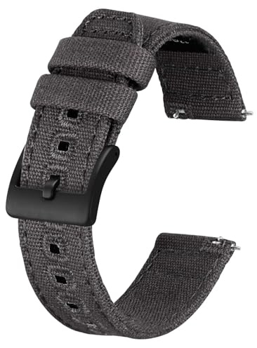 BISONSTRAP Cinturini per Orologi in Canvas per Uomo e Donna, Cinturino con Sgancio Rapido, Fibbia Spazzolata, 20mm, Grigio Scuro (Fibbia Nera)